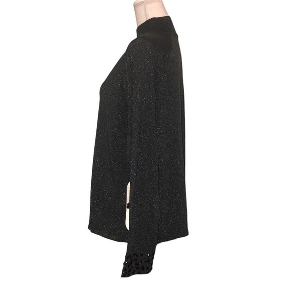 DIANE GILMAN DG2 1X Plus Size Black Silver Metallic Flecks Beads Keyhole Sweater - Picture 4 of 9